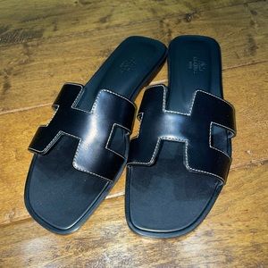 Hermes Black Oran sandals